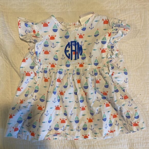 Stitchy Fish Nautical White/Red/Blue Dress with "EAM" Embroidery Size: 12M - Picture 1 of 4